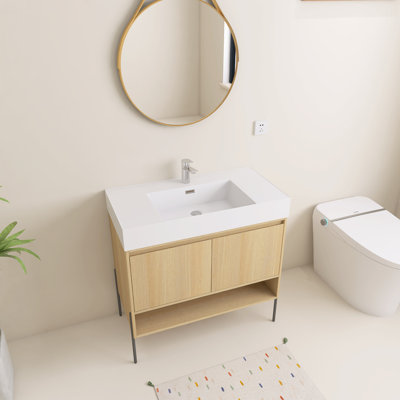 Flintham 36" Freestanding Single Bathroom Vanity With Resin Top,Support Feets