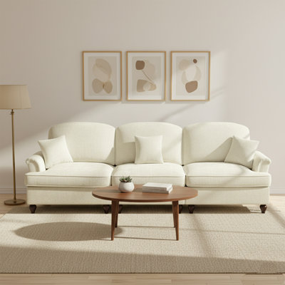 Sofa With Flared Arms, Removable Pleated Skirt, Chenille Upholstery