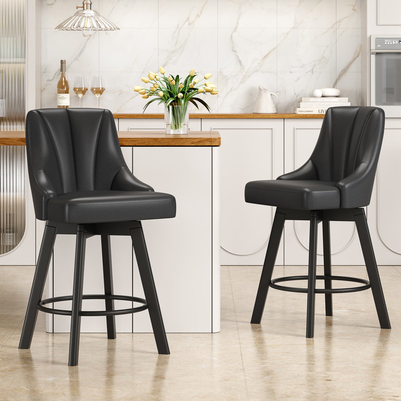 Tabouret de bar pivotant de 1/2 po, tabouret de bar à hauteur de comptoir de 24 po avec dossier, tabouret de bar rembourré en cuir synthétique avec pieds en bois massif pour la cuisine et le bar