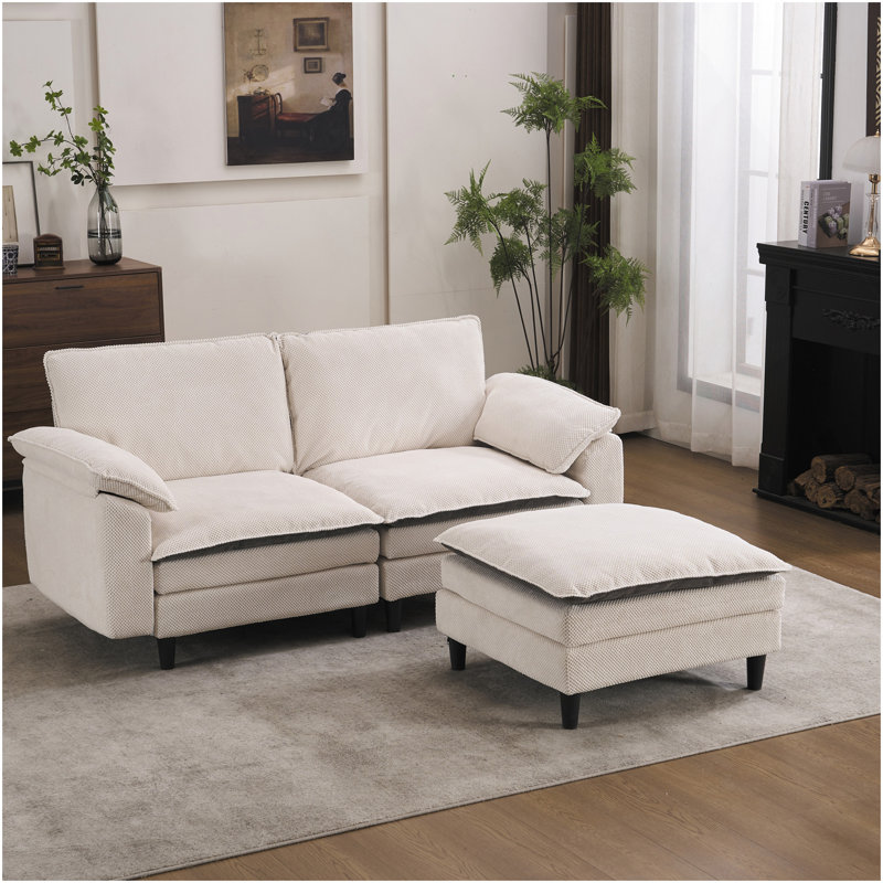Canapé en L 70,87 po à deux tons en forme de L noir et blanc, canapé modulaire avec repose-pieds, assise profonde en chenille 2 places et coussin - parfait pour le salon, la chambre à coucher, un appartement