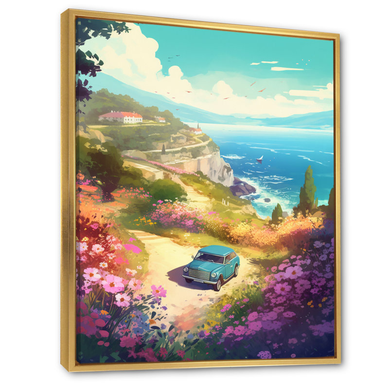 Seaside Drive V - Imprimé, H 20 po x l 12 po x P 1 po, Cadre flottant doré