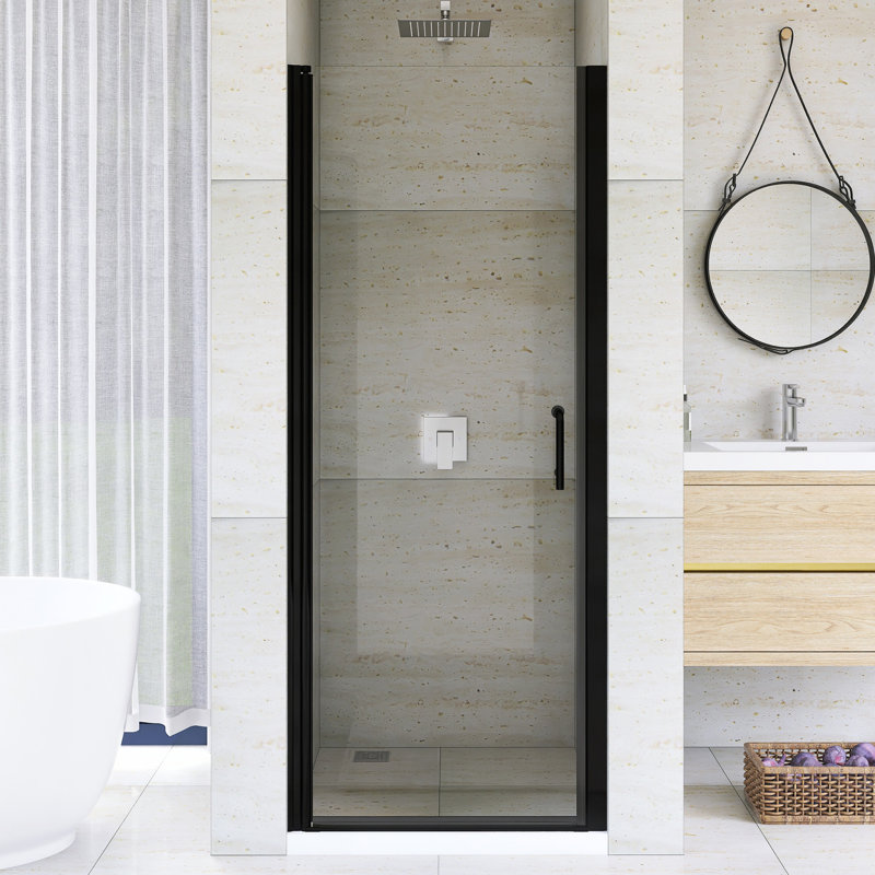 30"W X 72" H Pivot Semi-Frameless Shower Door in Matte Black Finish, Matte Black