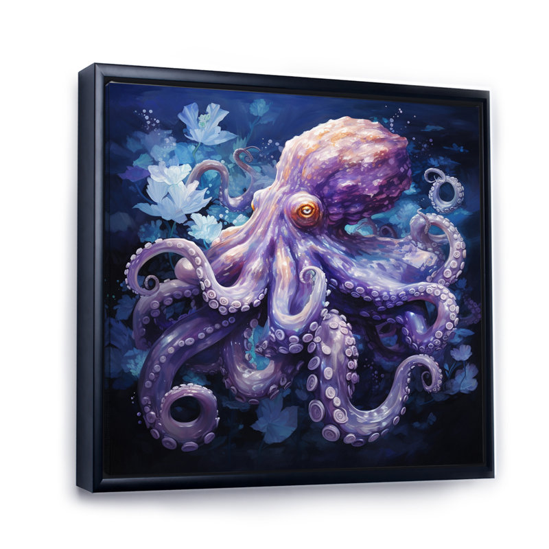 Purple Octopus Lunar Reflections II - Animals Wall Art Prints, 36" H x 36" W, Cadre flottant noir
