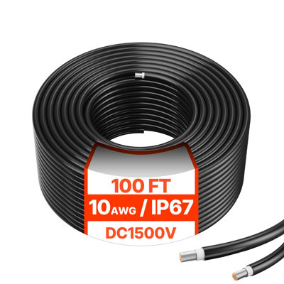 100FT Solar Panel Extension Cable 10AWG Waterproof PV 6mm² Cable Black