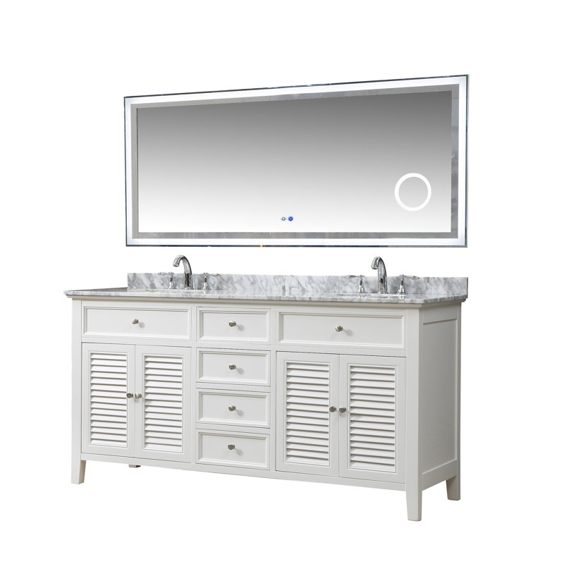 Liadan 70 " W Freestanding Standard Free Standing 2 Double Vanity Bathroom Vanity With Marble Top with Mirror