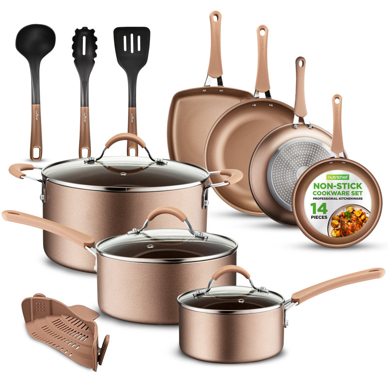 14-Piece Bronze Aluminum Non-Stick Cookware Set