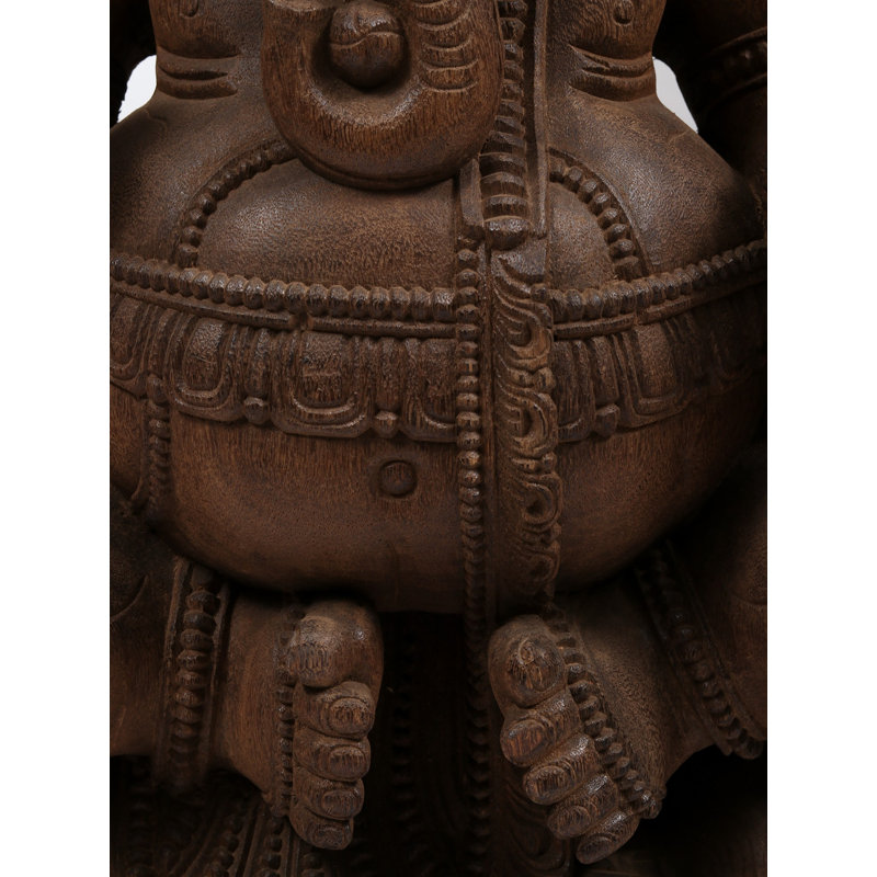 Statue en bois sculpté à la main Trimukha Ganesha sur rat avec arche de Kirtimukha, sculpture religieuse H 48 po pour autel et foyer
