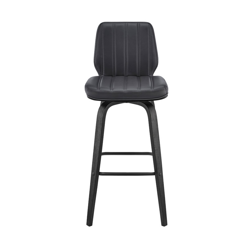 Quorin 26" Swivel Gray Faux Leather And Black Wood Bar Stool