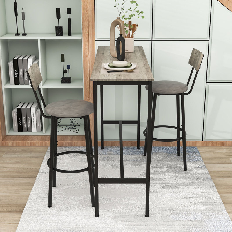 Ensemble de table de salle à manger 3 pièces peu encombrant avec sièges rembourrés et structure durable pour les petits espaces