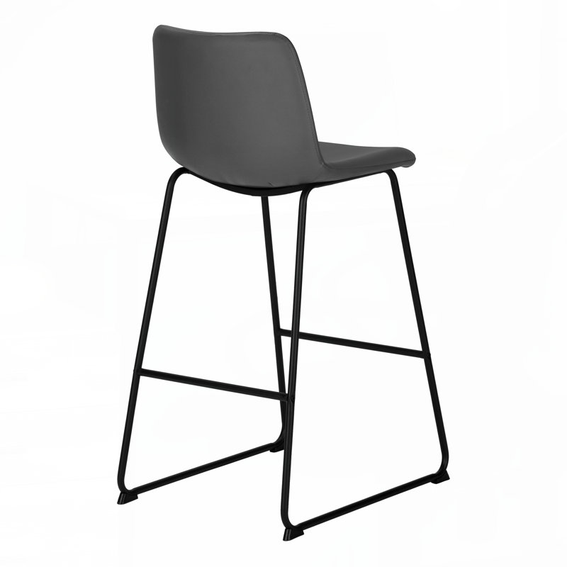 Chaise de bureau, hauteur de bar, debout, bureau d'ordinateur, bureau, aspect cuir gris, métal noir, contemporain