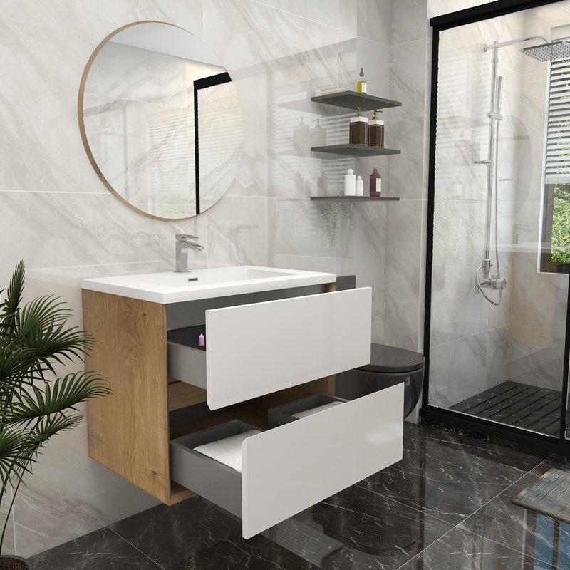 Ensemble de meuble-lavabo mural simple 30 po, Blanc brillant