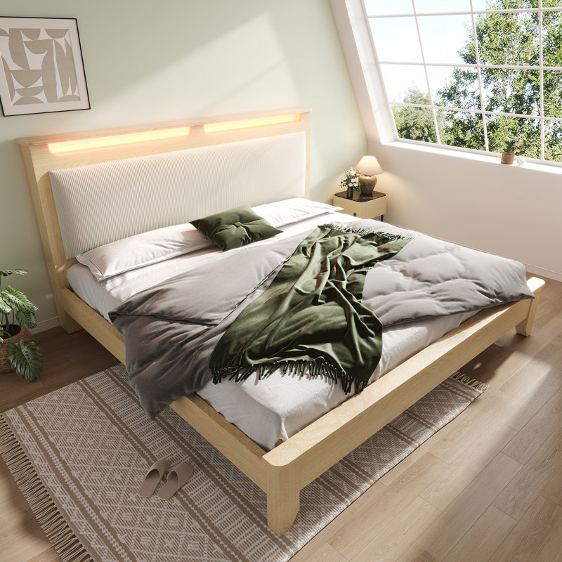 Wood Bed With Headboard Storage, European Double (140 x 200 cm)