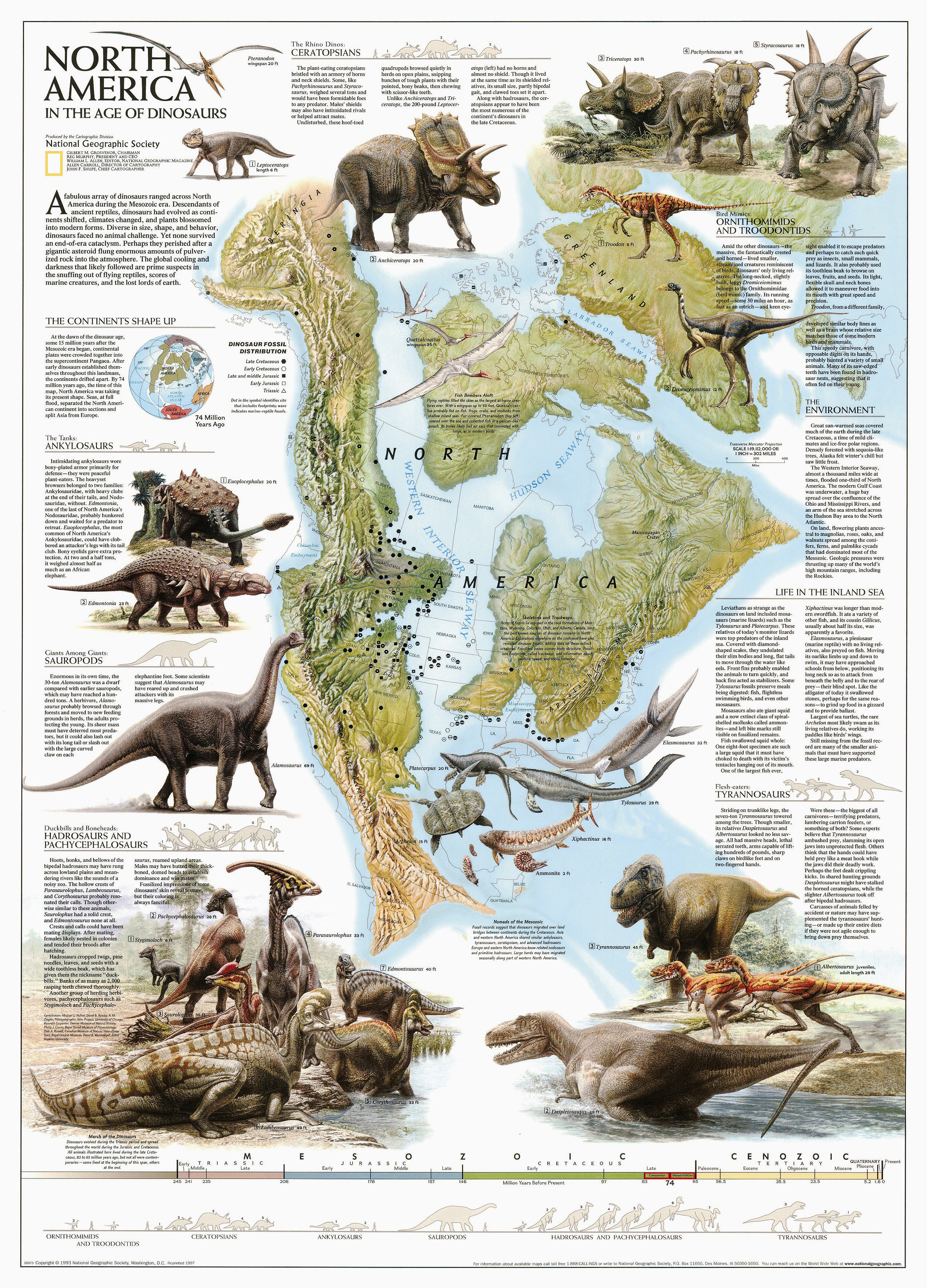 National Geographic Maps Dinosaurs of North America Poster Map