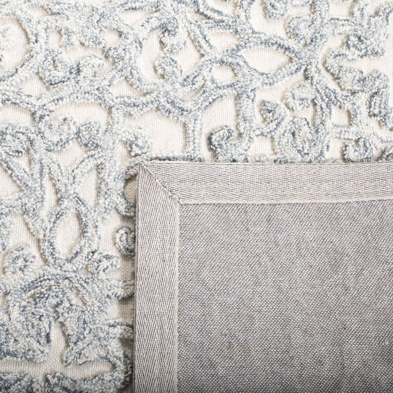 Tapis gris anthracite / ivoire en laine touffetée à la main Sarina, Carré 6 pi