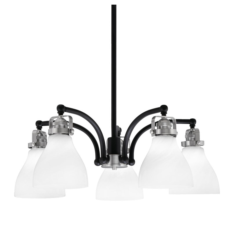 Lustre 5 lumières avec verre en marbre Easton, Noir mat/nickel brossé