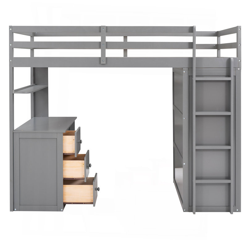 Twin Size Loft Bed With Drawers,Desk,And Wardrobe-Gray, Twin, Gray