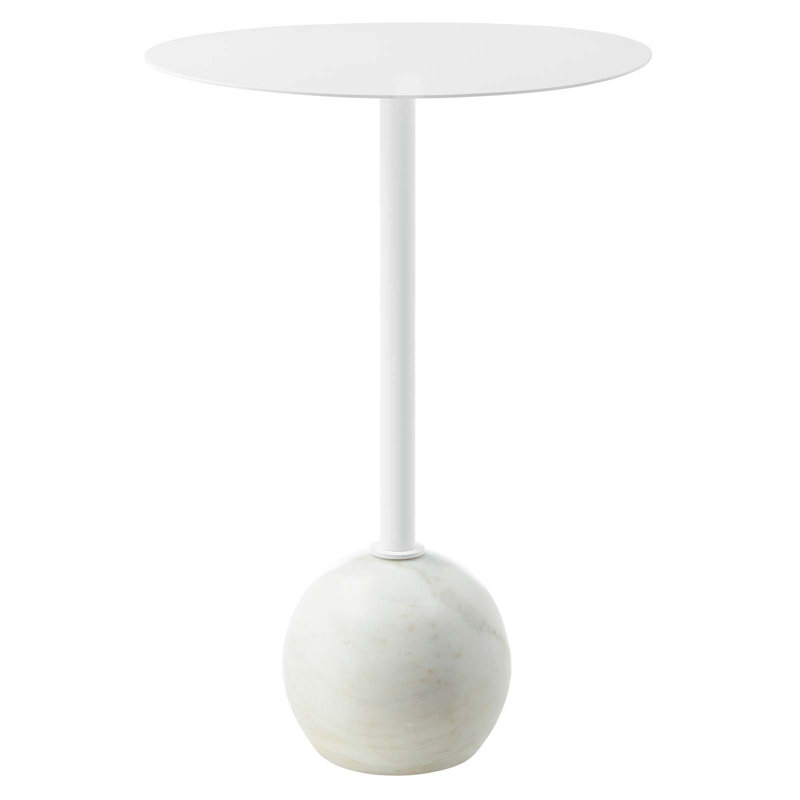 Aliza Round Acacia Wood Side Table In White White, White