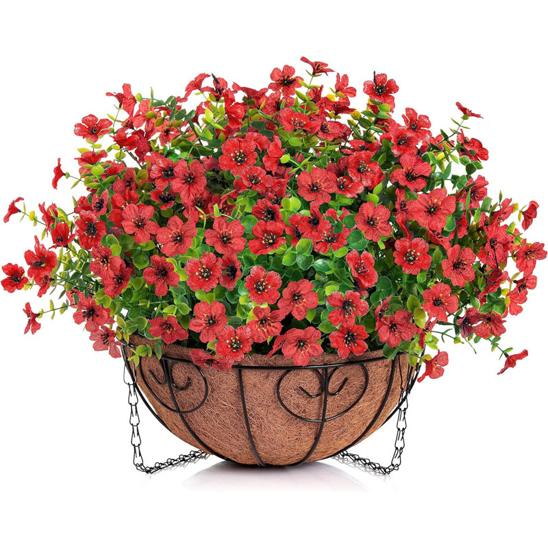 Panier de fleurs artificielles artificielles pour l'été, Rouge