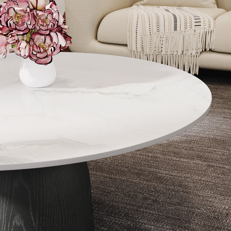 Coffee Table Faux Marble Wooden Side Table Modern Center Table 35.43"/41.73" For Living Room Office Cafe, Gray/White