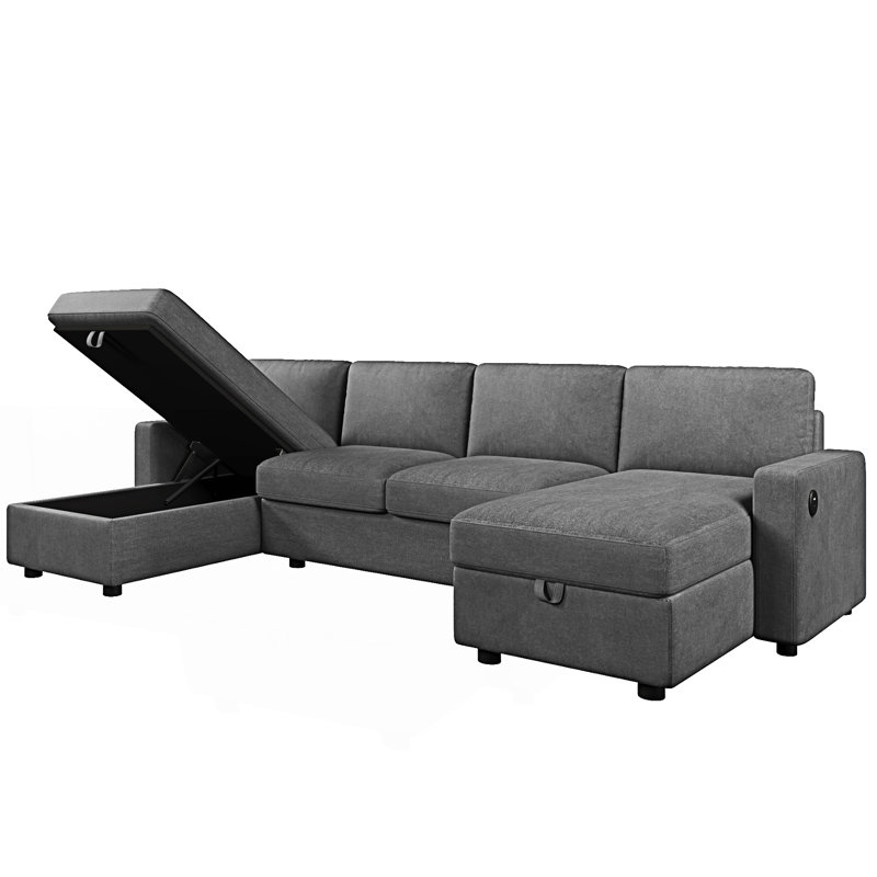 Canapé modulaire, canapé modulaire convertible, canapé en U avec deux chaises longues de rangement, Gris foncé