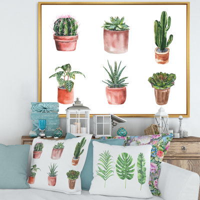 «Flowers In A Pot Cacti And Succulents», reproduction sur toile flottante