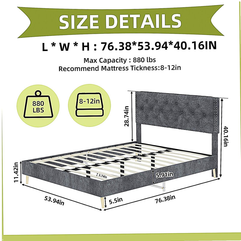 Lit en suède doux - Décorez l'espace de la chambre principale avec une touche douce et paisible. La structure robuste assure un sommeil stable et crée un lieu de repos privé, de taille double, gris.