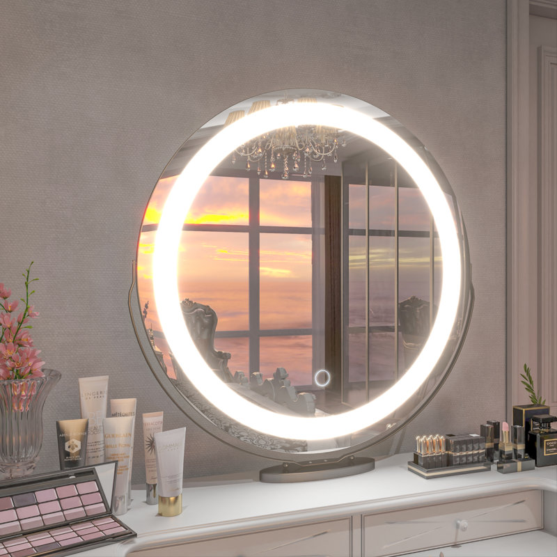 Miroir de bureau rond à intensité variable avec pivotement à 360 ° Jimya, Noir