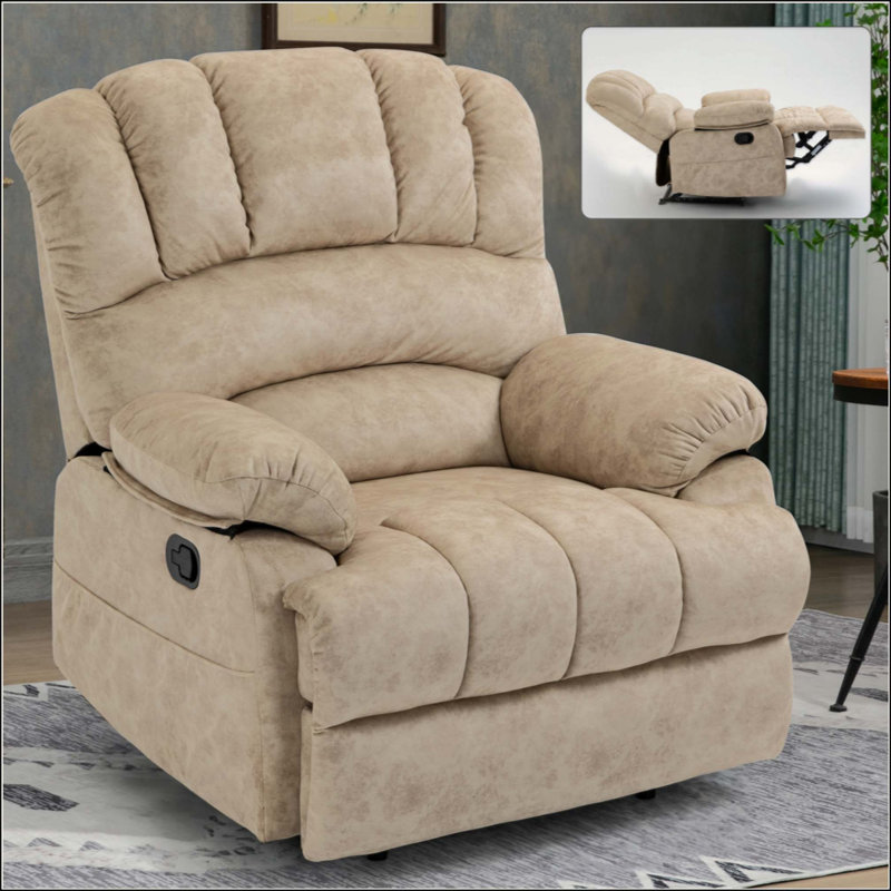 Large Manual Recliner Chair In Fabric For Comfortable Living Room Seating And Relaxation, Beige