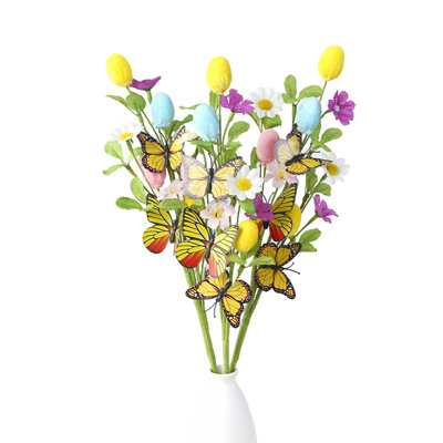 3pcs Artificial Easter Egg Stems with Butterflies & Daisies - Bendable Floral Picks for Easter Decor, Wreaths, Centerpieces, Home and Party Decoration