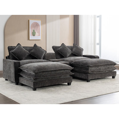 111" Multifunctional Chenille Loveseat With Ottoman