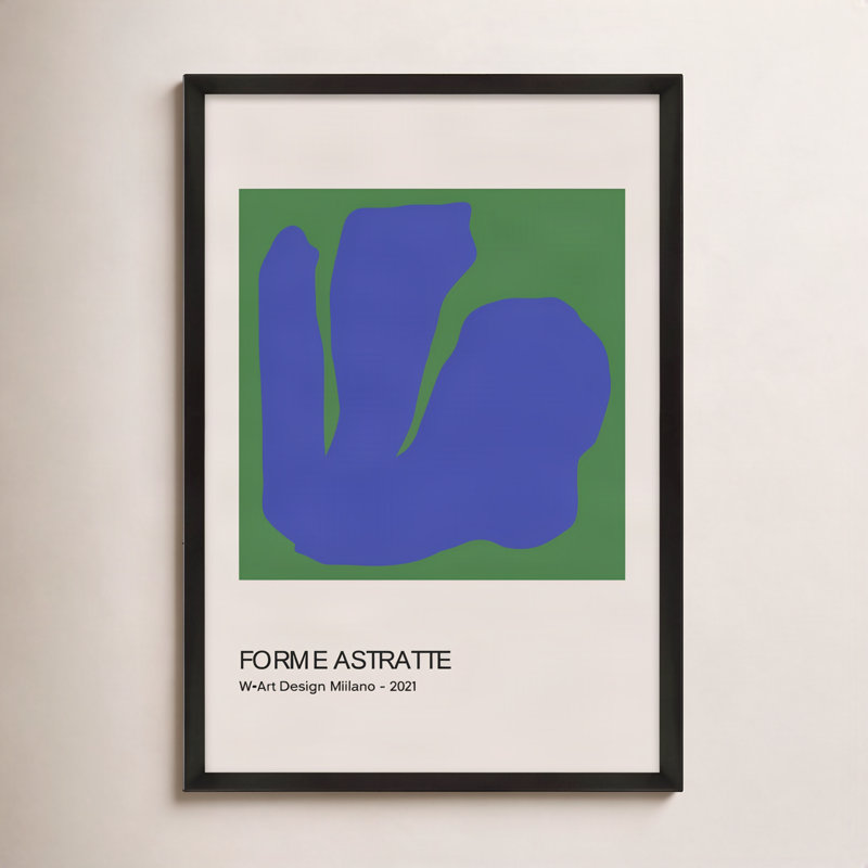 Forme Astratte Blue & Green Print by Romina Gadler, 50" H x 35" W x 1.25" D, Black Framed Paper