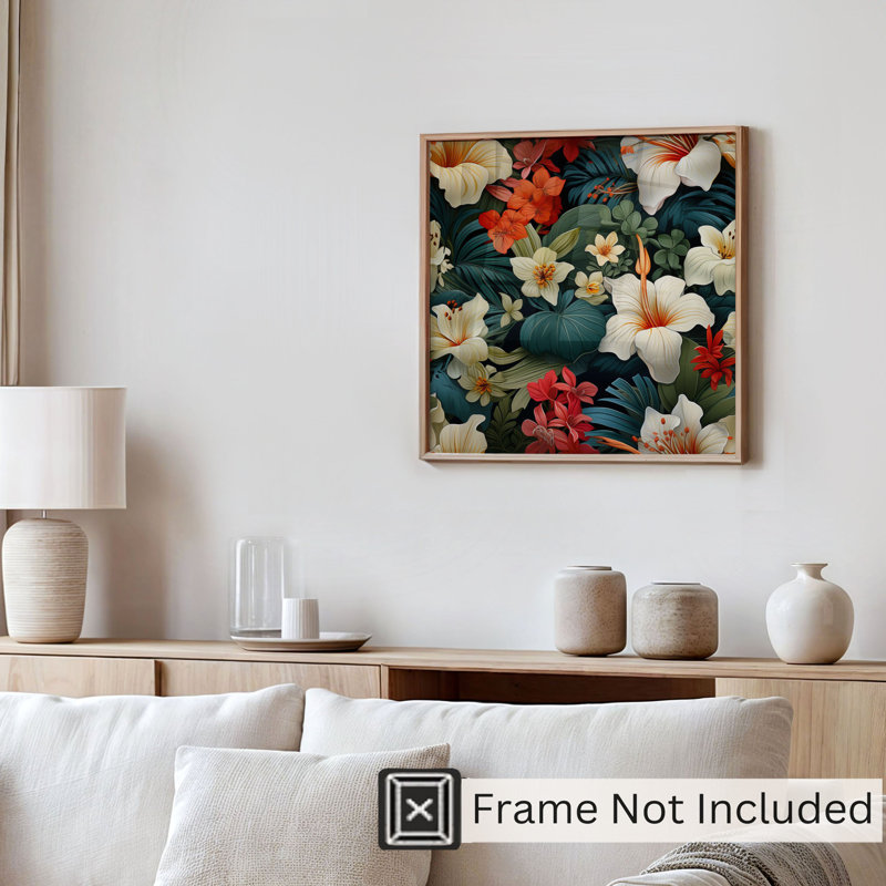 Floral, fleurs d'Hibiscus de HawaiIan II, impression d'art tropical sans cadre, H 16 po x l 16 po
