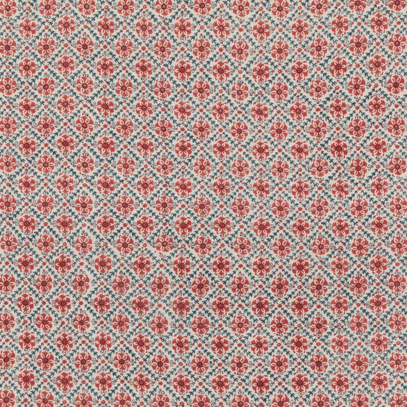 Portobello Camden Trellis Linen Fabric, Red Blue