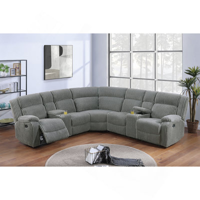 Power Motion Recliner Sectional In Fur-Like Corduroy Smoke