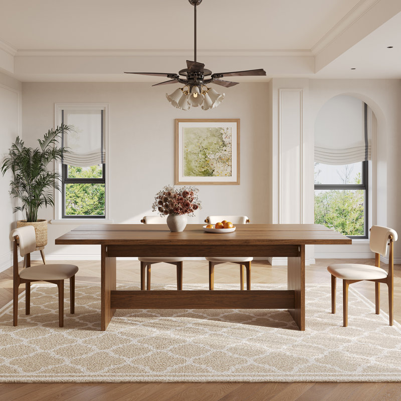 86.7" Mid Century Modern Wood Dining Table, Retangular Brown Wood Kitchen Table for 8-10, 29.5"H x 86.7"L x 35.4"W