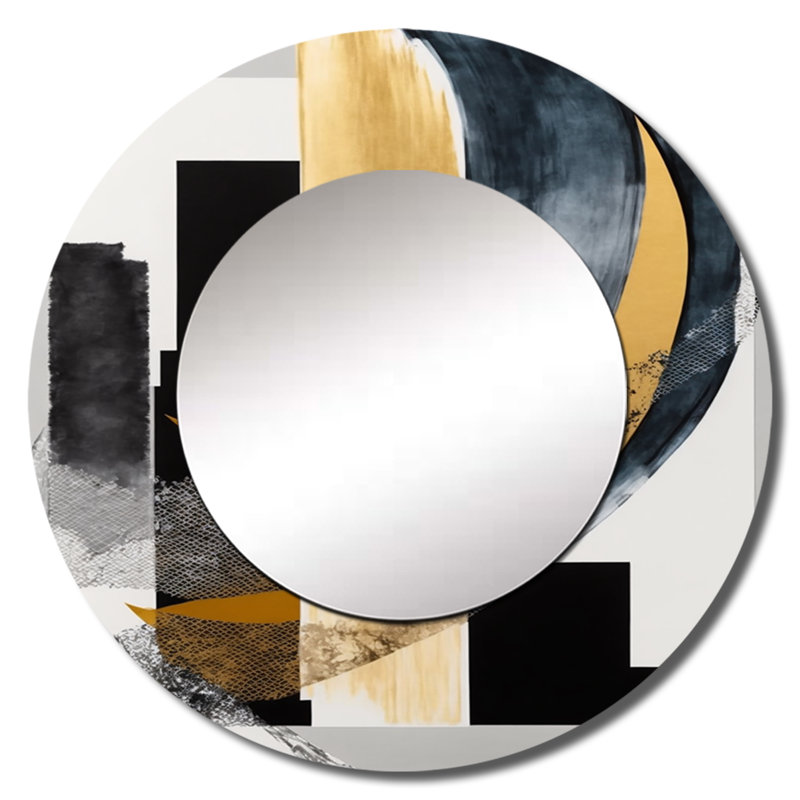 Rahaan Glam, art déco abstrait I - miroir mural abstrait, miroir décoratif rond moderne, impression d'art en métal