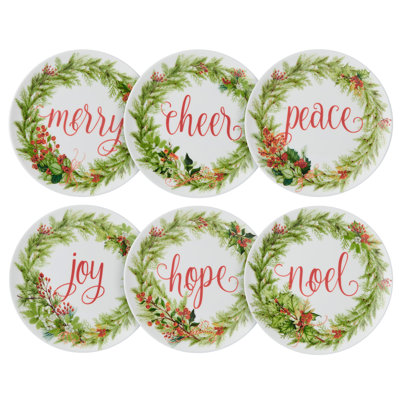 Festive Garland 7-In Bone China Appetizer Plates, Set Of 6
