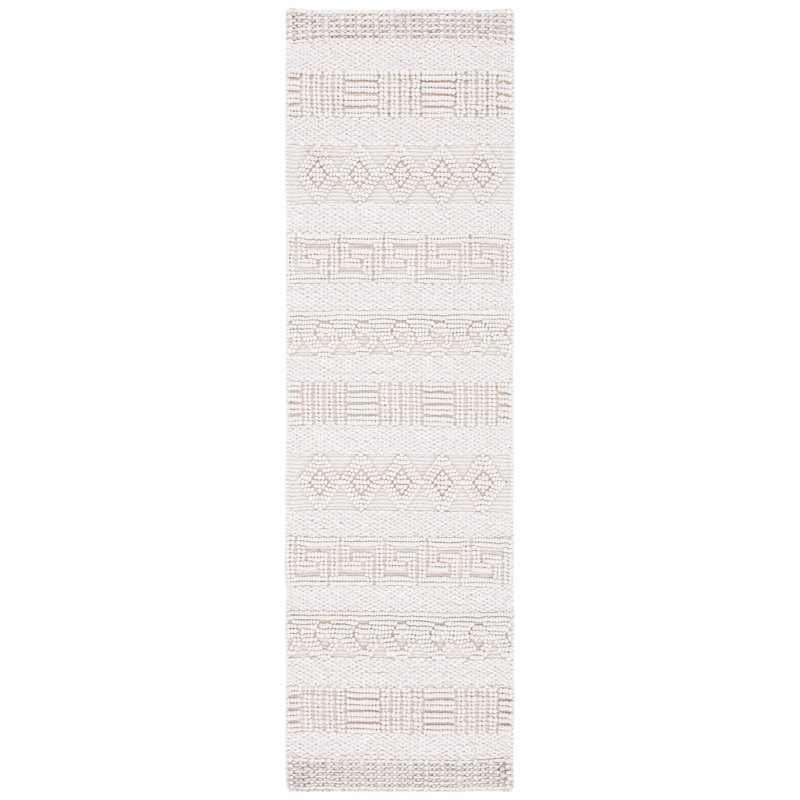 Simonsen Natural Fiber Hand Woven Wool/Viscose/Cotton Geometric Rug in Ivory/Beige, Runner 2'3" x 8'