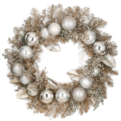 National Tree Company 24"" Pre-Lit Yuletide Glam Silver Decorated Wreath -  DC13-326L-24W-B