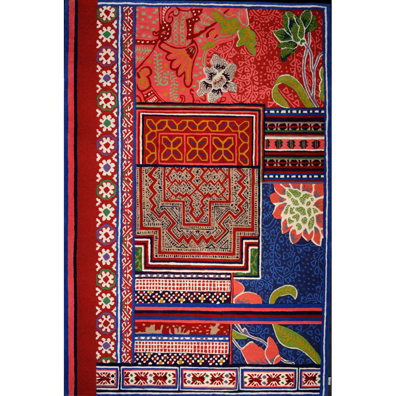 Baya Southwestern Area Rug in Red, Rectangle 5'7" x 7'10"