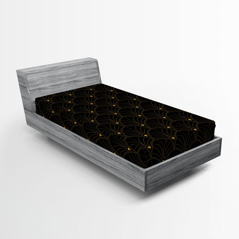  Drap-housse géométrique, Drap-housse de taille simple, Noir / brun sable