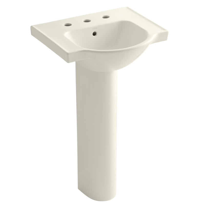 Veer™ Ceramic Pedestal Bathroom Sink with Overflow, Biscuit, 4" Centers, 35.5" H x 24" L x 18.25" W