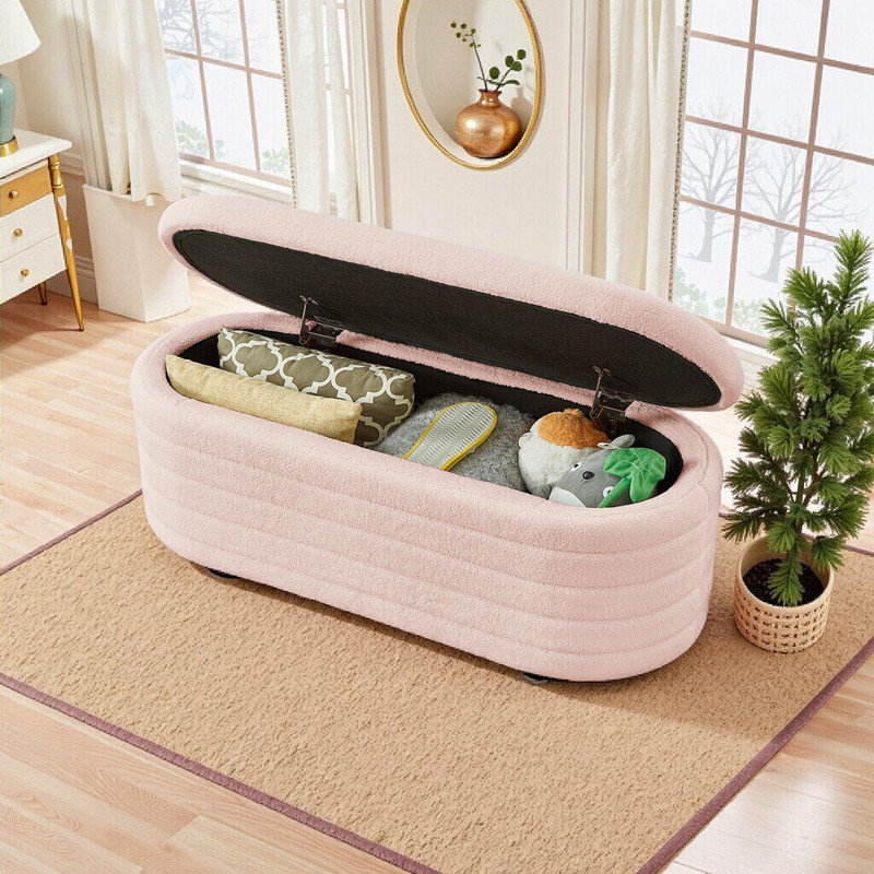 Banc de rangement ovale avec repose-pieds, Pink