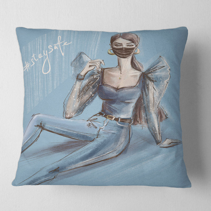 Élégante belle fille portant une housse de coussin carré et un insert, 16" x 16"
