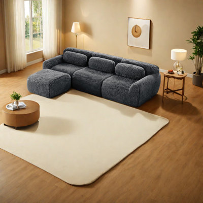 Canapé moderne en tissu moelleux en forme de L, sans assemblage, confort de salon