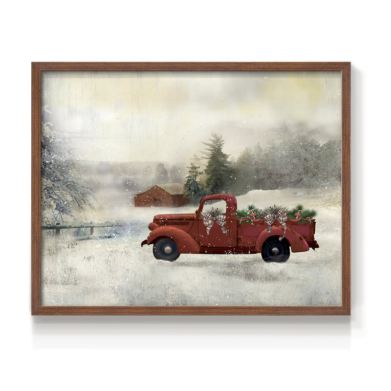 Red Barn Winter - reproduction encadrée - réarmable, H 8 po x l 10 po, Noyer