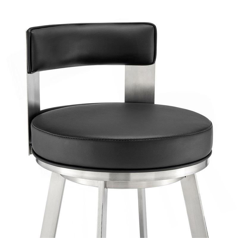 Tabouret tournant 30 "en métal avec similicuir, Siège noir / cadre blanc