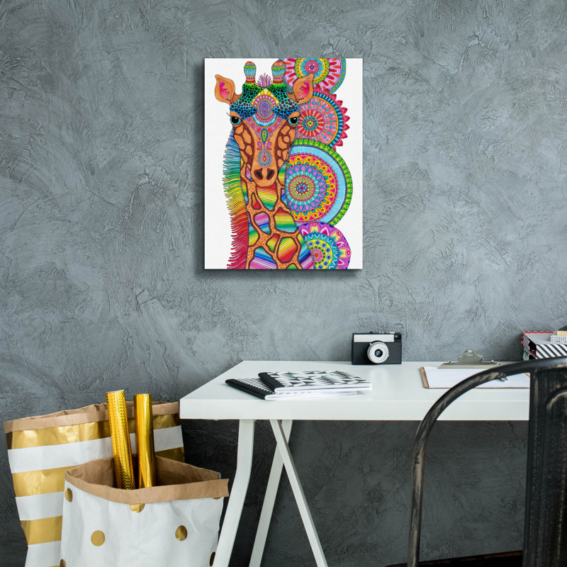 «Rainbow Giraffe» par Hello Angel, art mural sur toile, H 16 po x l 12 po x P 0,75 po