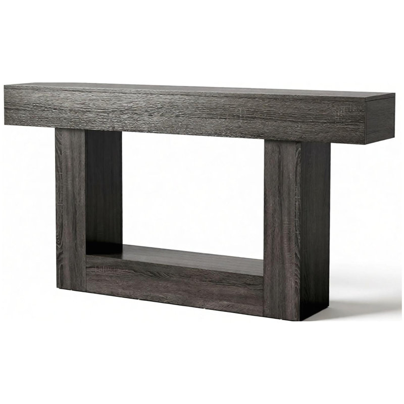 Rustic Farmhouse Console Table With U-Shaped Base, Dark Gray