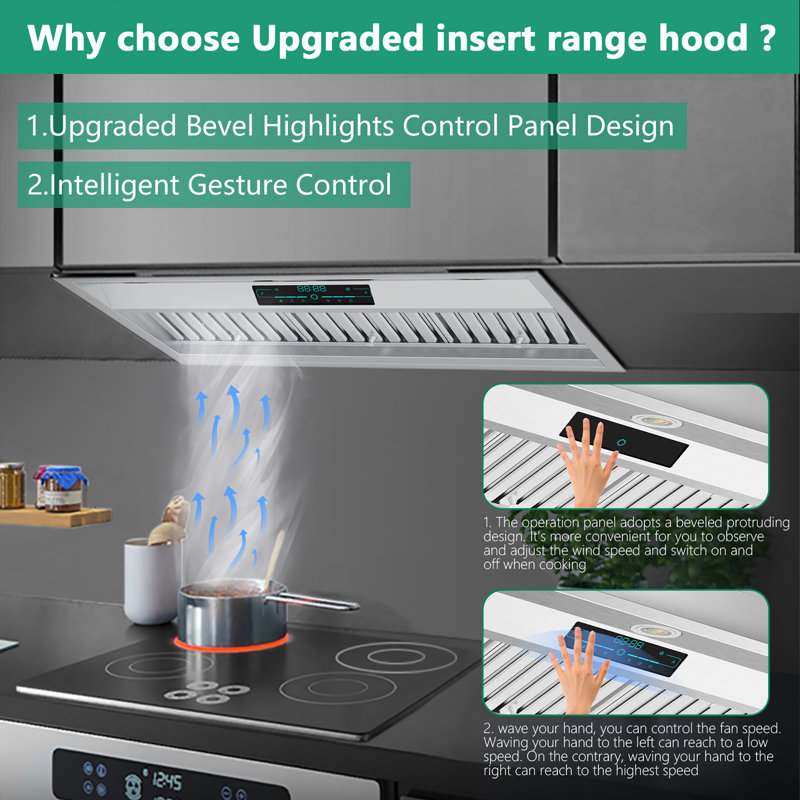 Velivi 30" 900 Cubic Feet Per Minute Convertible Insert Range Hood with Light Included